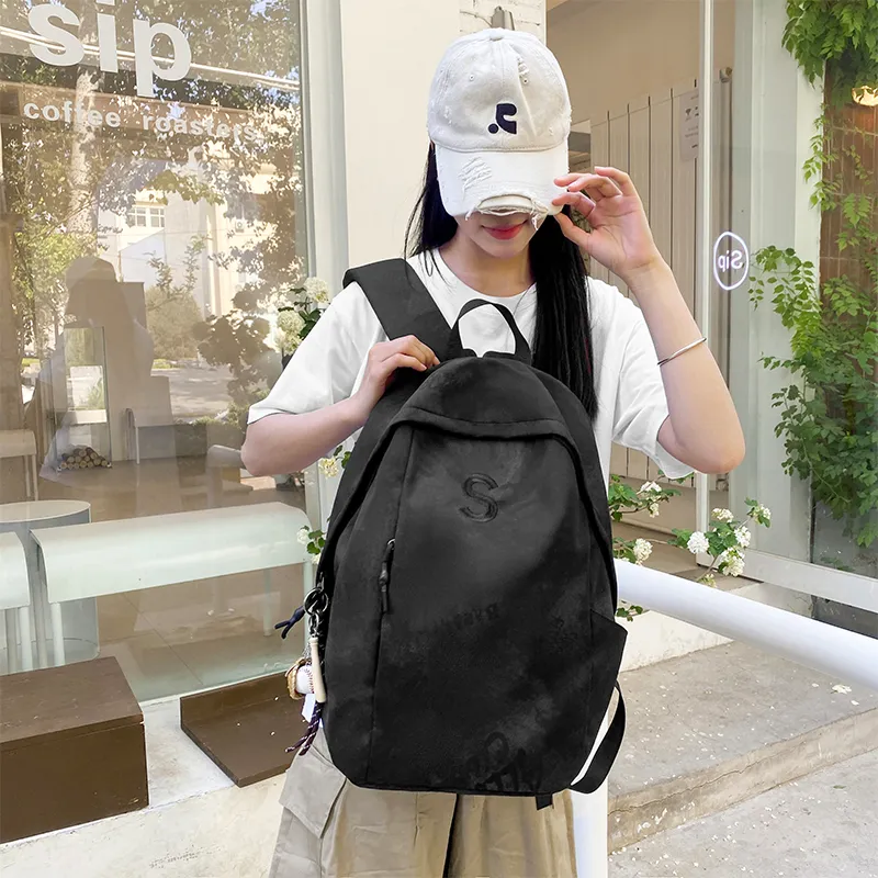 BUBM Nylon Backpack Unisex Black/Beige/Green/Burgundy-4