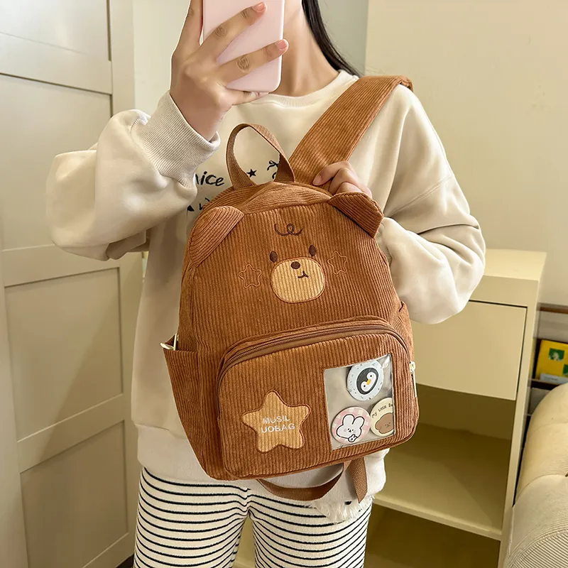 BUBM Corduroy Backpack Regular Unisex Apricot/Khaki/Brown-13