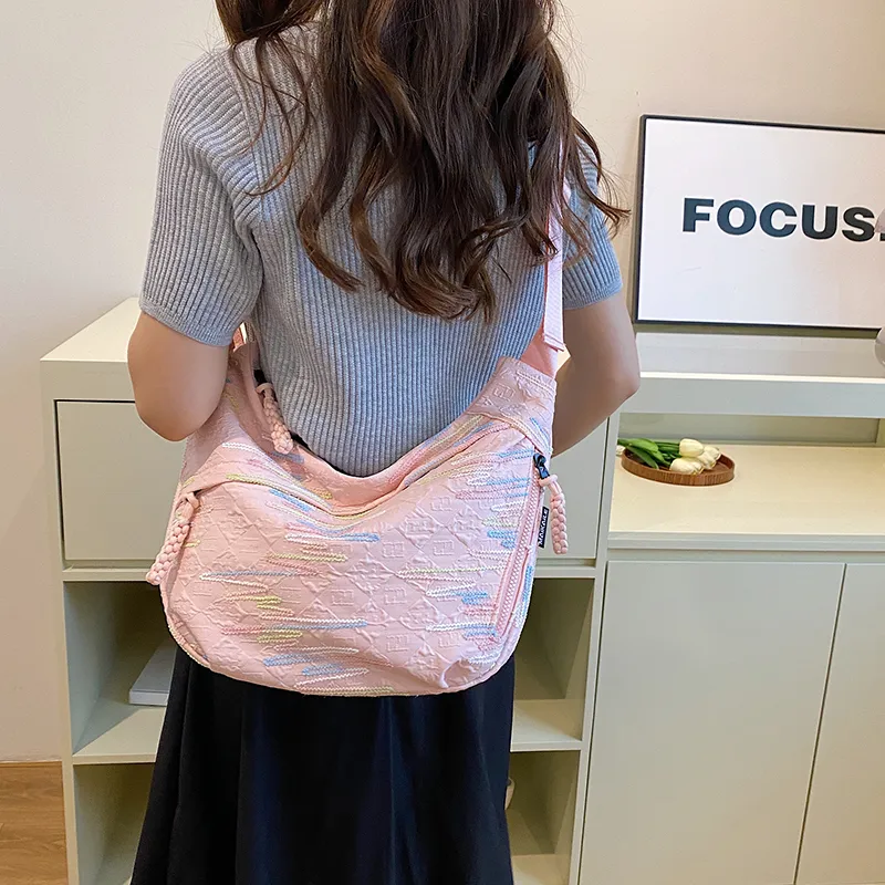 BUBM Composite Cloth Shoulder Bag Unisex White/Black/Blue/Pink-19