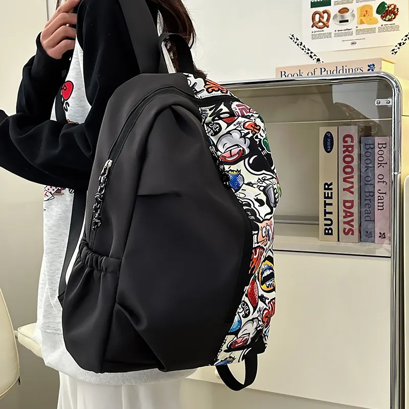 BUBM Nylon Backpack Unisex White/Red/Green-4