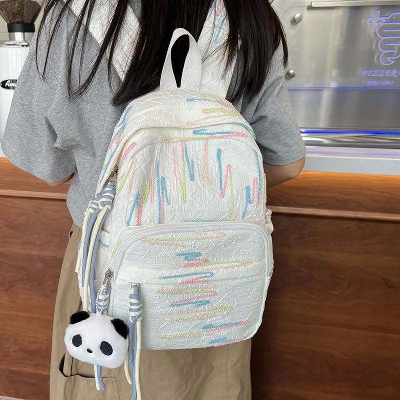 BUBM Composite Cloth Backpack Regular Unisex Black/White/Pink/Yellow-3