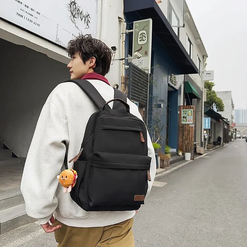 BUBM Nylon Backpack Unisex White/Black/Red-7