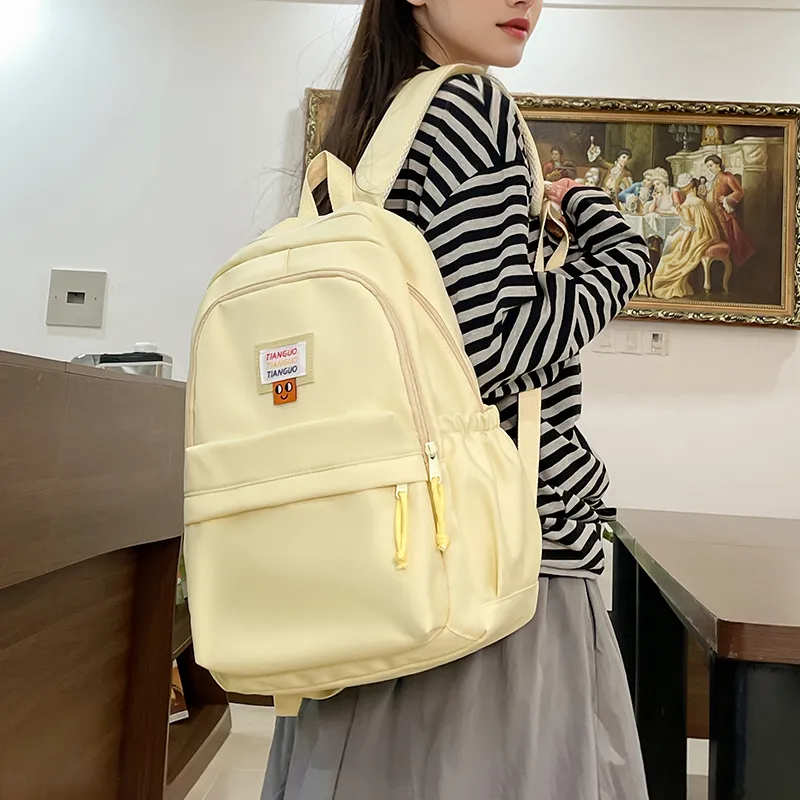 BUBM Nylon Fabric Backpack Unisex Black/White/Yellow/Pink-17