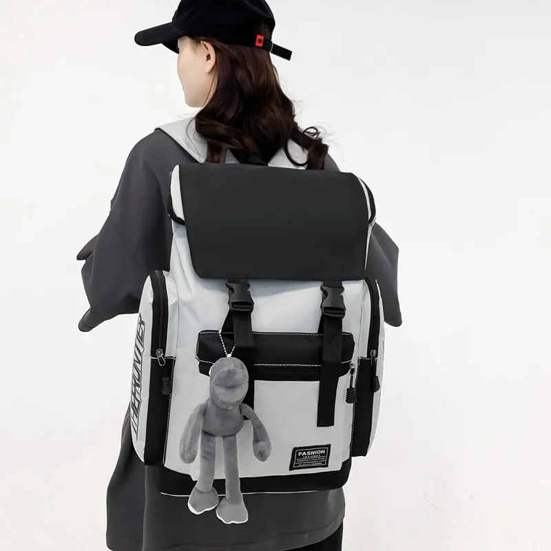 BUBM Canvas Backpack Unisex Black/Gray-3