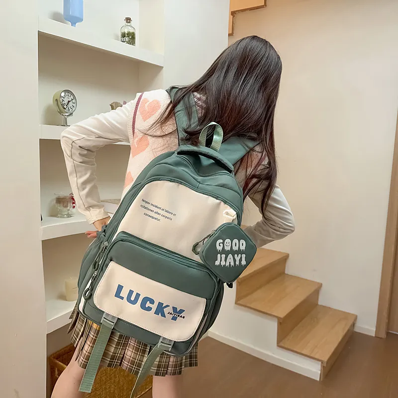 BUBM Nylon Backpack Regular Unisex Black/Green/Pink/Ecru/Khaki/Bayberry Red-14