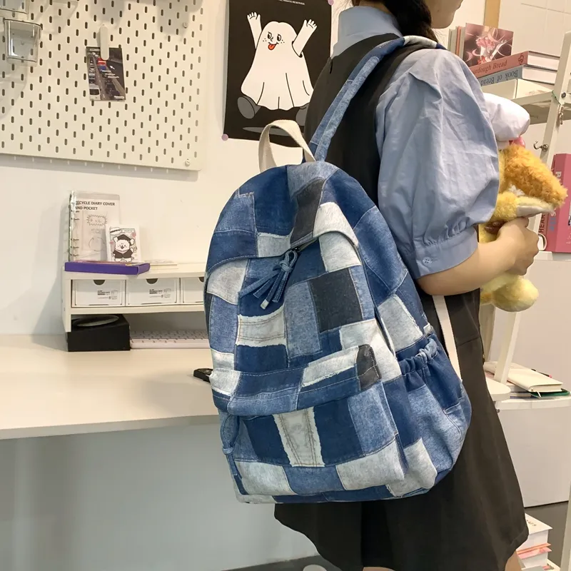 BUBM Canvas Backpack Regular Unisex Black/Pink/Brown/Blue-23