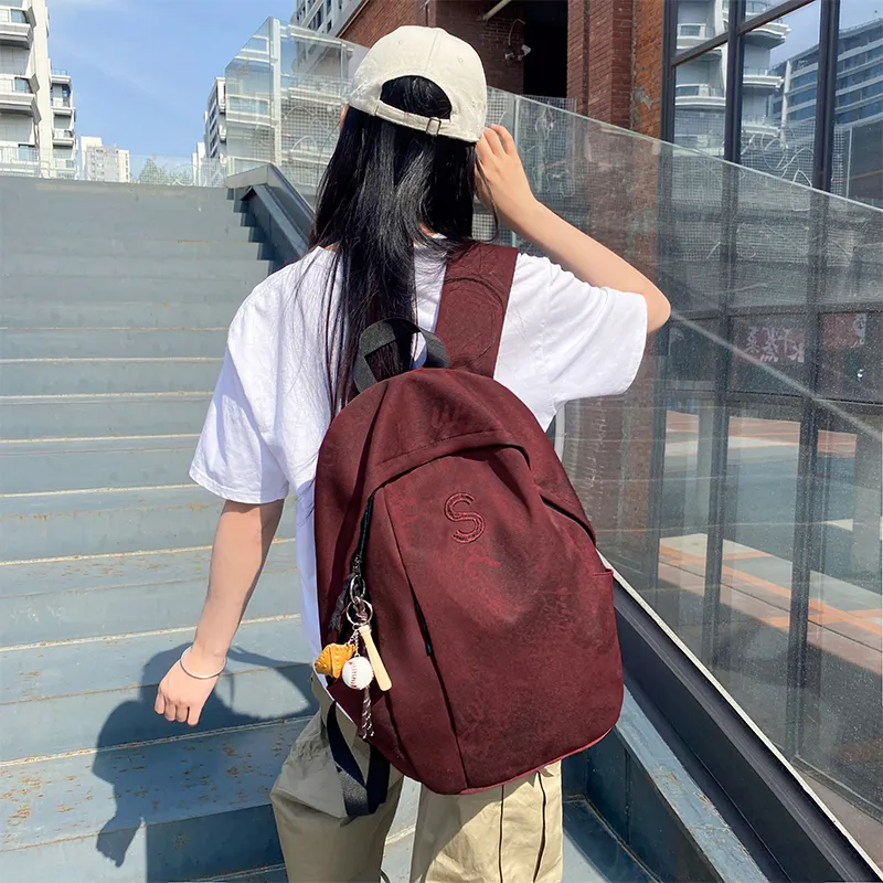 BUBM Nylon Backpack Unisex Black/Beige/Green/Burgundy-21