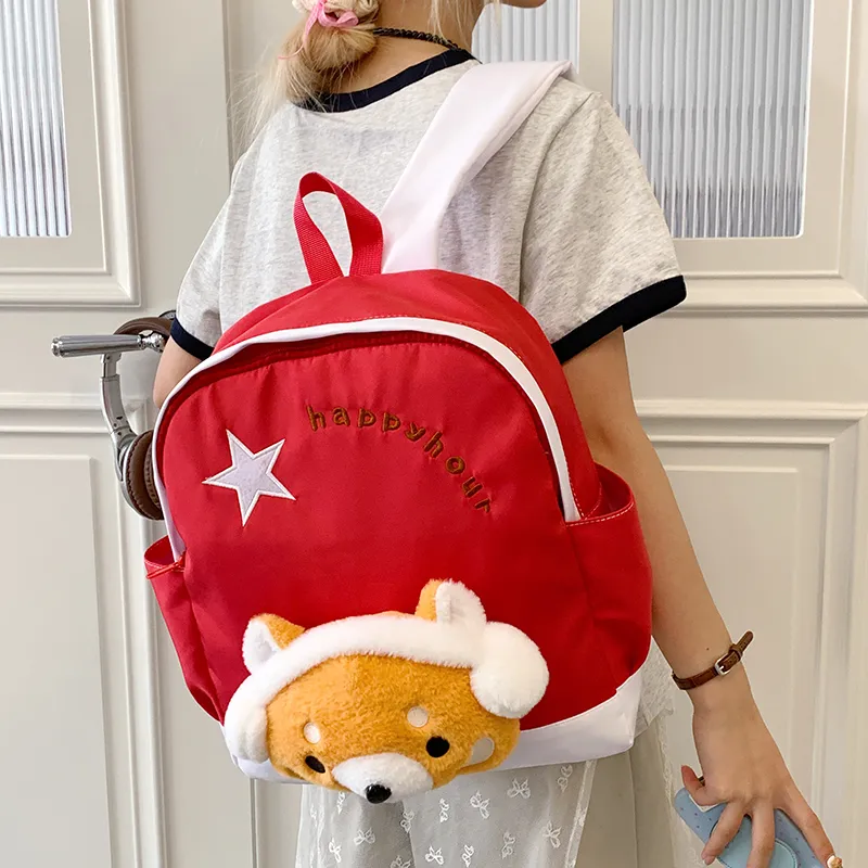 BUBM Nylon Fabric Backpack Unisex White/Red/Royal Blue/Pink-17