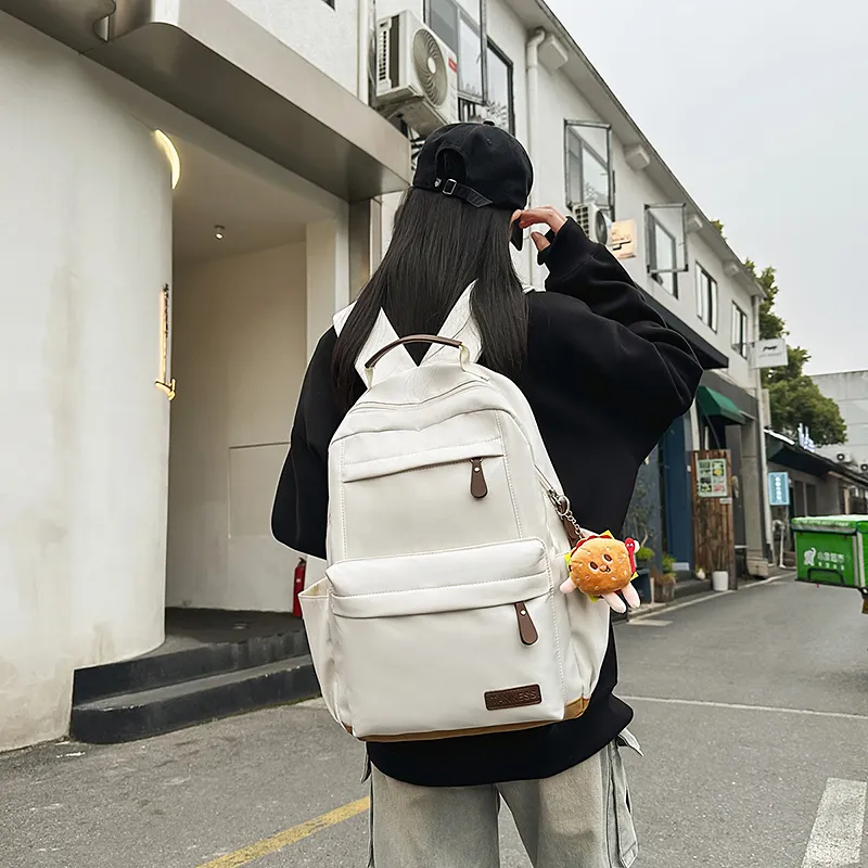BUBM Nylon Backpack Unisex White/Black/Red-2