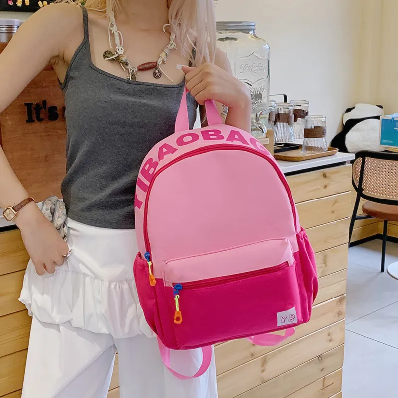 BUBM Nylon Fabric Backpack Unisex Red/Yellow/Teal/Purple Pink/Pink Green/Dark Pink-30