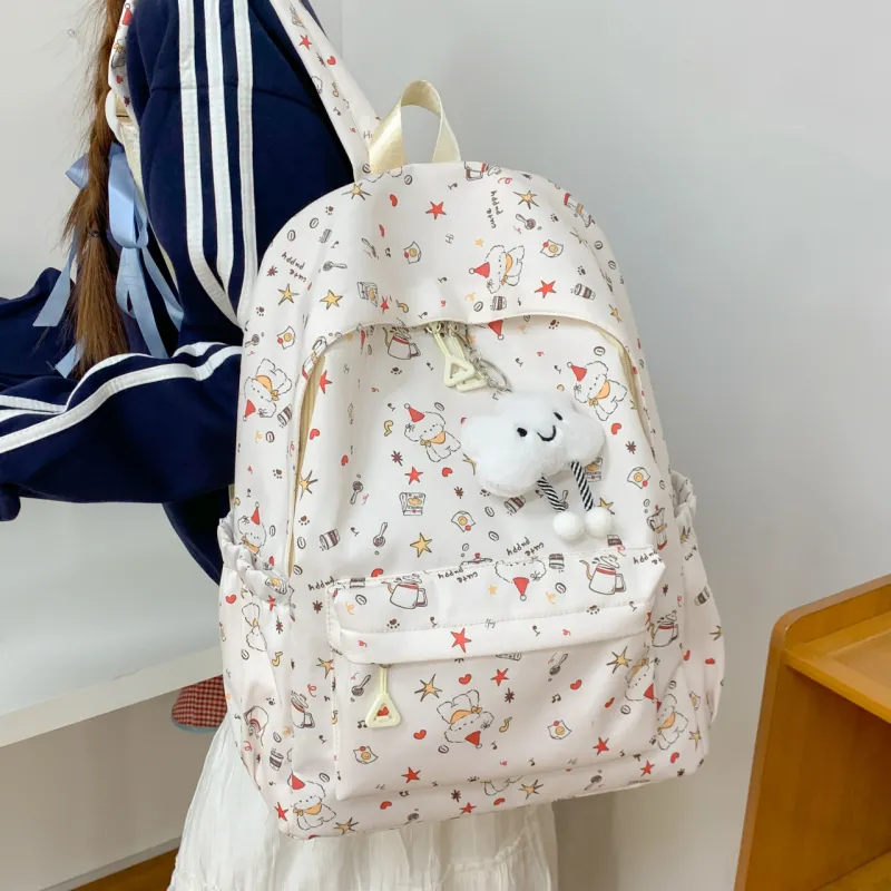 BUBM Composite Cloth Backpack Unisex White/Green-4