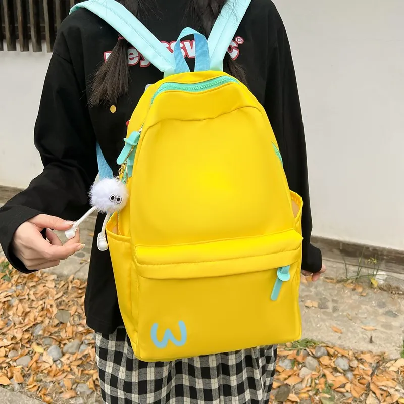 BUBM Composite Cloth Backpack Unisex Black/Yellow/Blue/Pink-14