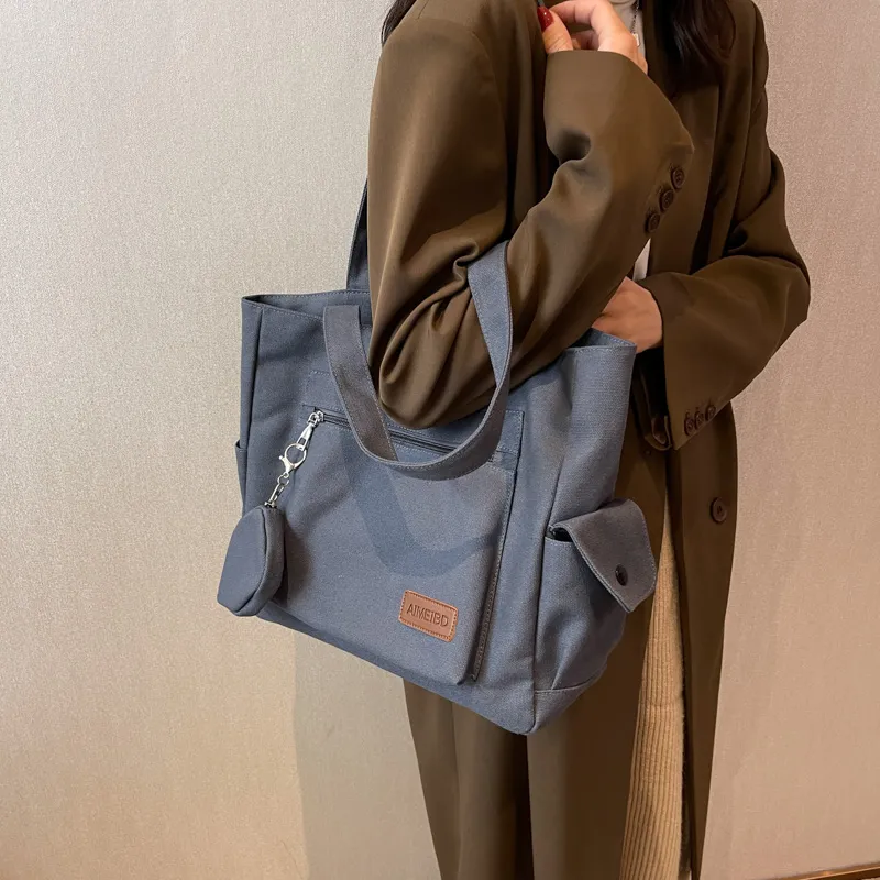 BUBM Canvas Bag, Shoulder Bag Women's White/Navy Blue/Khaki-7