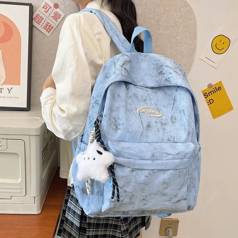 BUBM Nylon Backpack Regular Unisex White/Black/Burgundy/Blue-5