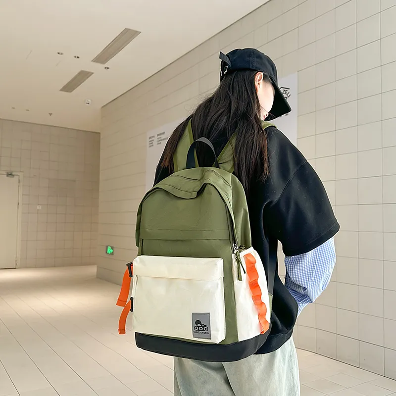 BUBM Nylon Backpack Unisex Black/Gray/Green/Pink-12