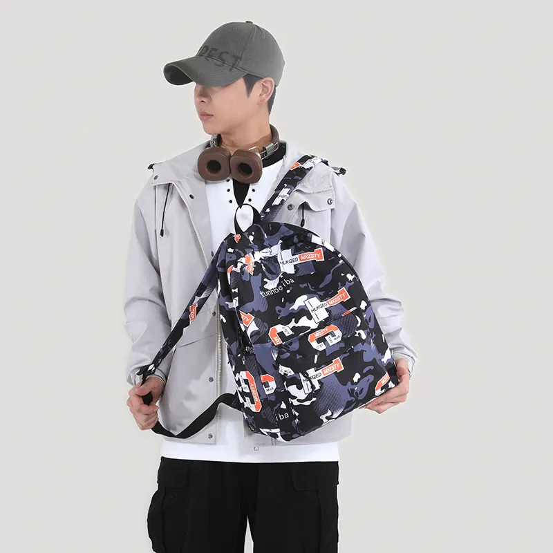 BUBM Polyester Backpack Unisex Green/Yellow/Blue/Orange/Gray/Red-6