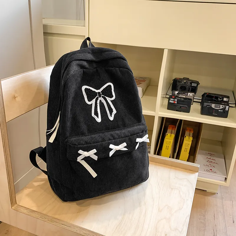BUBM Corduroy Backpack Regular Unisex Black/White-1