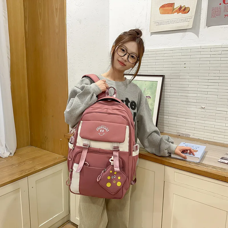 BUBM Nylon Backpack Unisex Black/Ecru/Green/Pink/Khaki/Bayberry Red-2