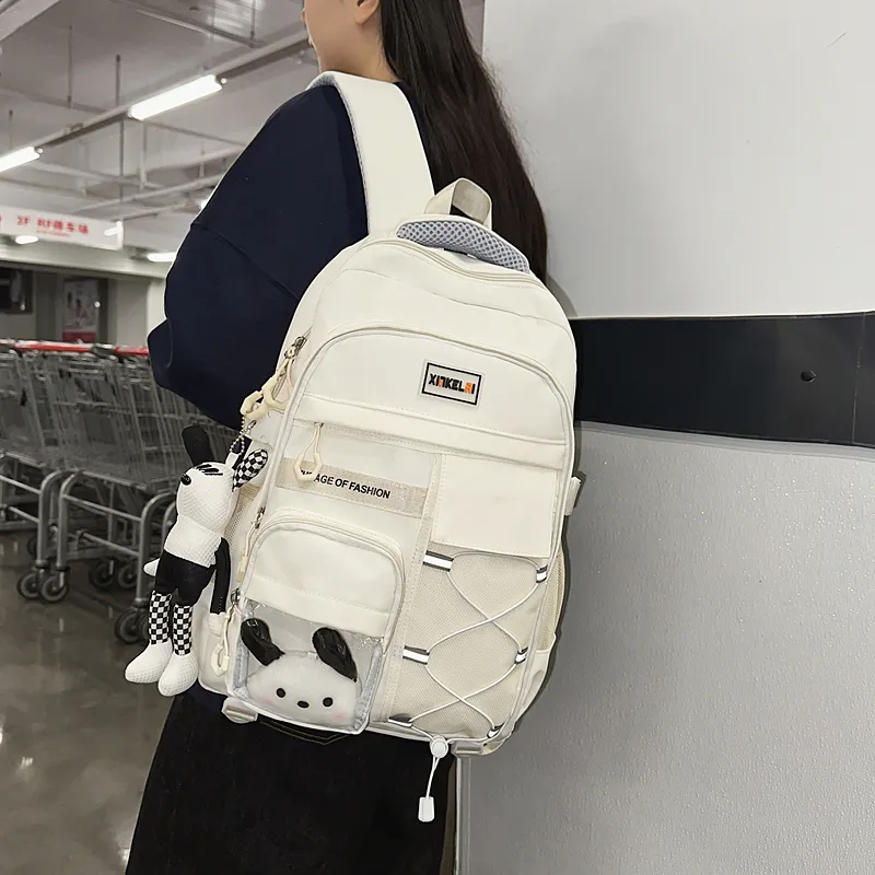 BUBM Nylon Backpack Unisex Black/White/Gray/Red-5