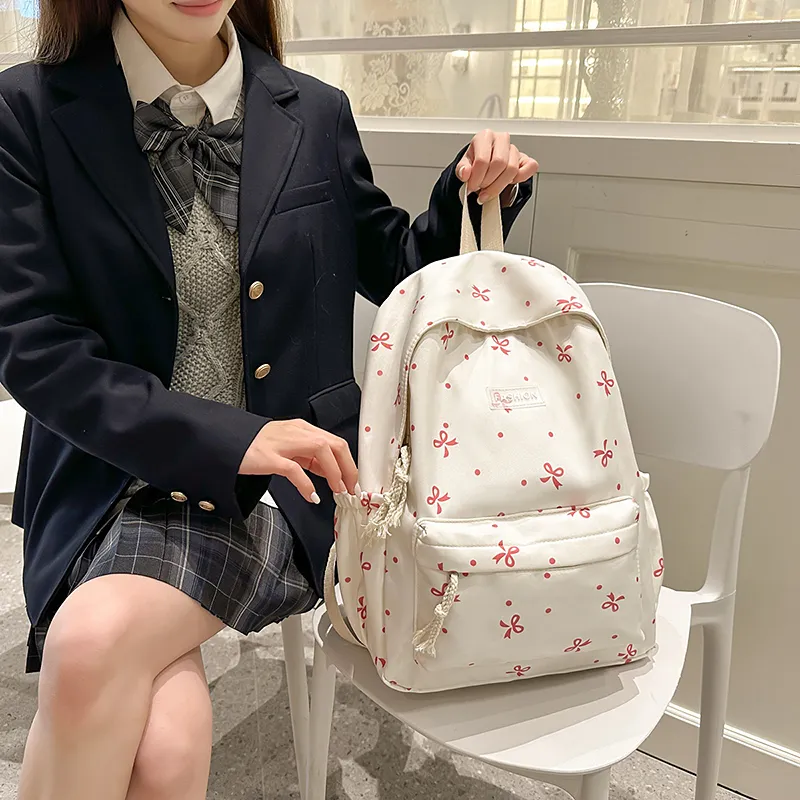 BUBM Nylon Backpack Unisex Black/Purple/White Blue Floral/White Red Floral/White Black Floral-16