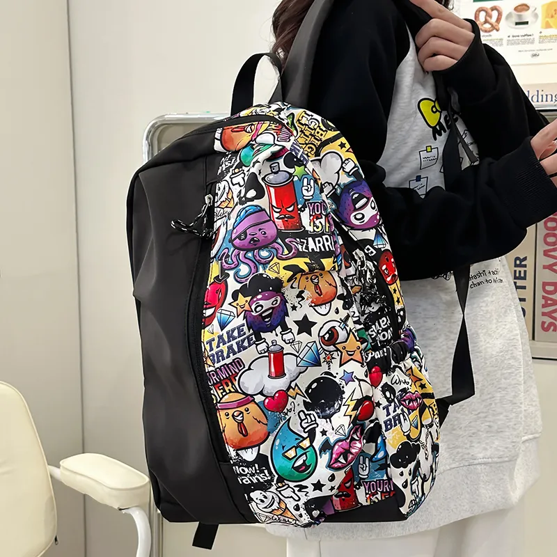 BUBM Nylon Backpack Unisex White/Red/Green-9