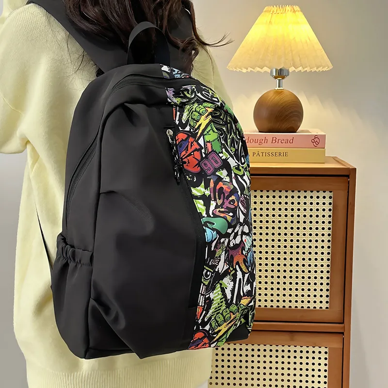 BUBM Nylon Backpack Unisex White/Red/Green-13