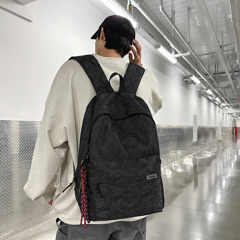 BUBM Nylon Backpack Unisex Black/Beige/Red/Green-10
