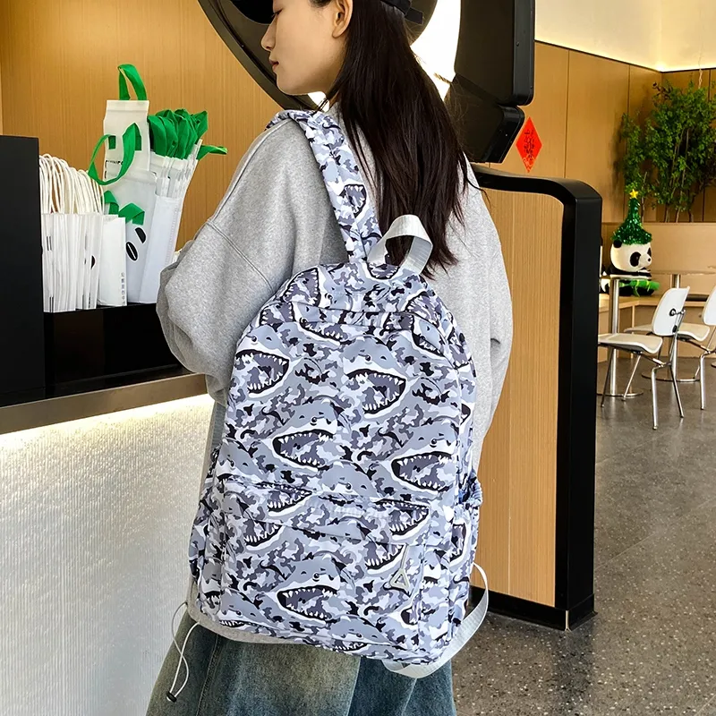 BUBM Nylon Backpack Regular Unisex Sky Blue/Navy Blue/Gray/Purple/Green-21