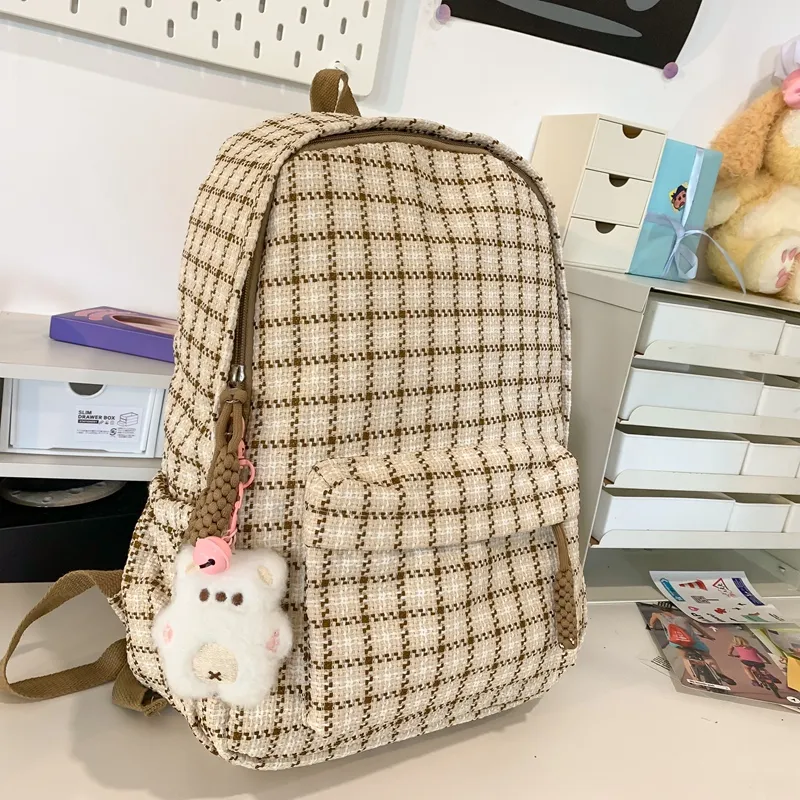 BUBM Cotton Linen Blend Backpack Unisex Yellow/Khaki/Green/Blue/Pink-4