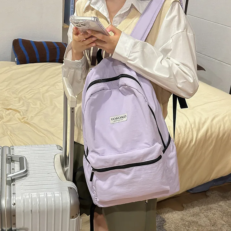 BUBM Nylon Backpack Unisex Black/Pink/Burgundy/Violet/Army Green-21