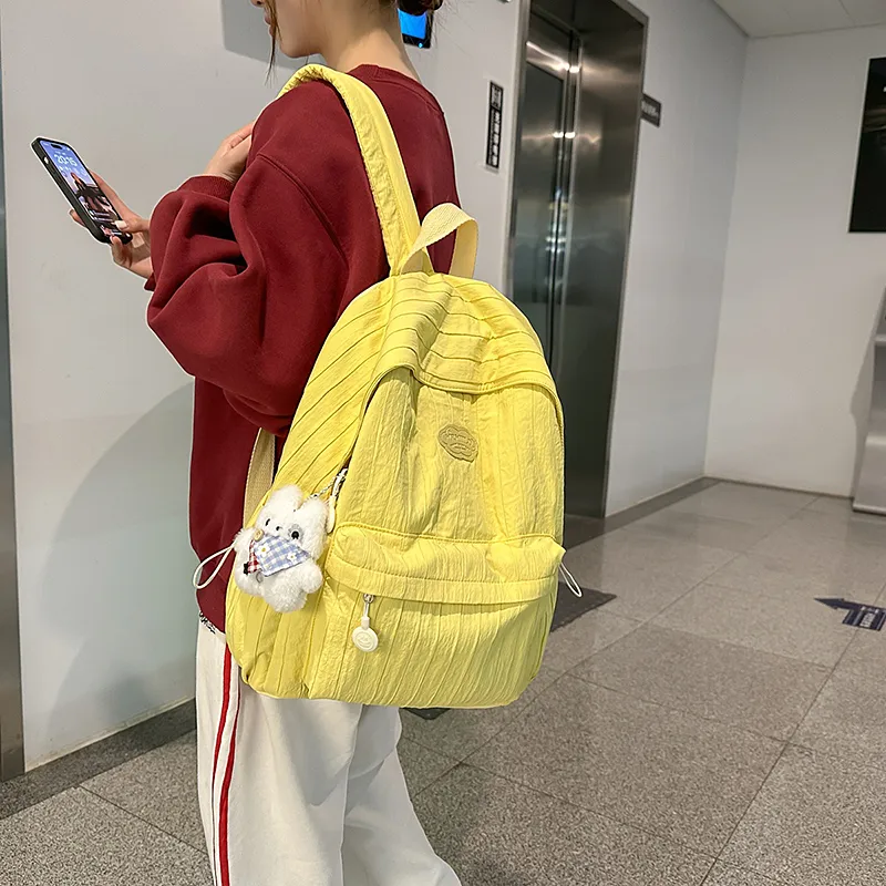 BUBM Nylon Backpack Unisex Black/Ecru/Yellow/Pink/Violet-25