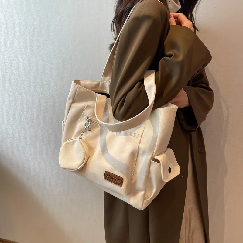 BUBM Canvas Bag, Shoulder Bag Women's White/Navy Blue/Khaki-5