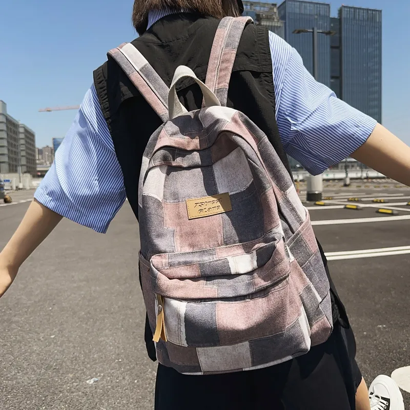 BUBM Denim Backpack Unisex Black/Blue/Brown-15