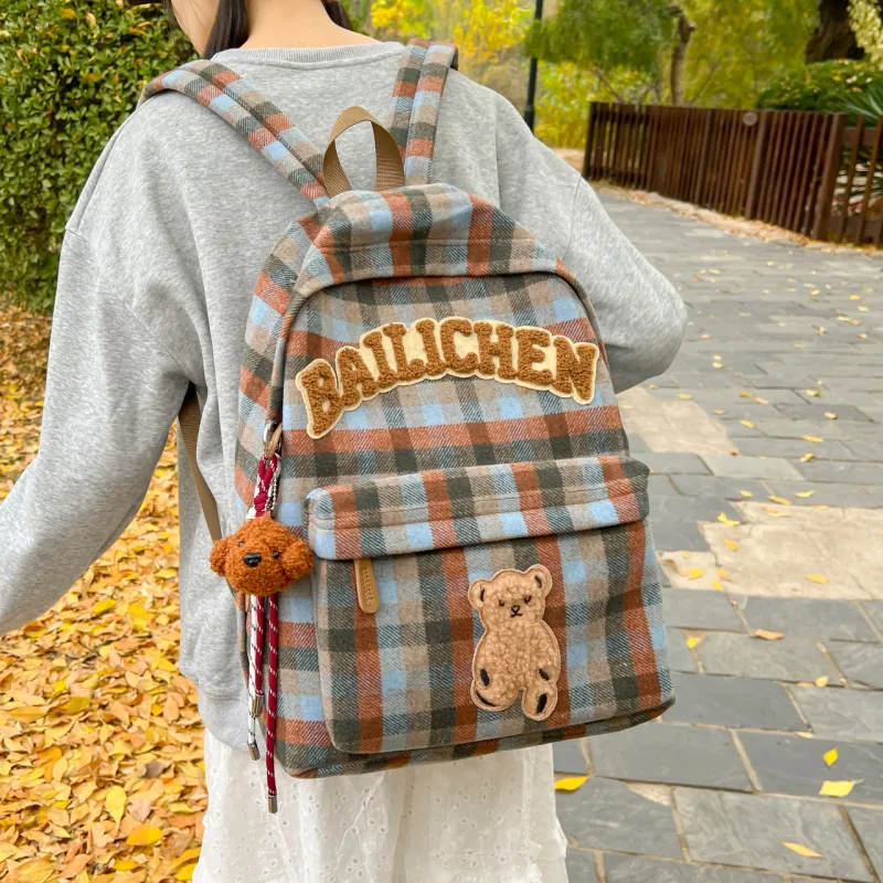 BUBM Woolen Backpack Women's Red/Blue/Coffee/Khaki/Beige Coffee-13