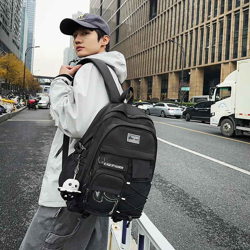 BUBM Nylon Backpack Unisex Light Gray/Black/Navy Blue/Beige-11