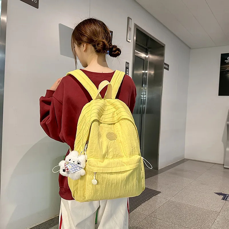 BUBM Nylon Backpack Unisex Black/Ecru/Yellow/Pink/Violet-26