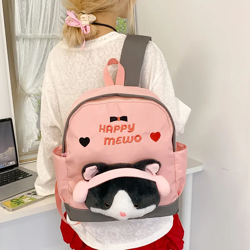 BUBM Nylon Fabric Backpack Unisex White/Red/Royal Blue/Pink-5