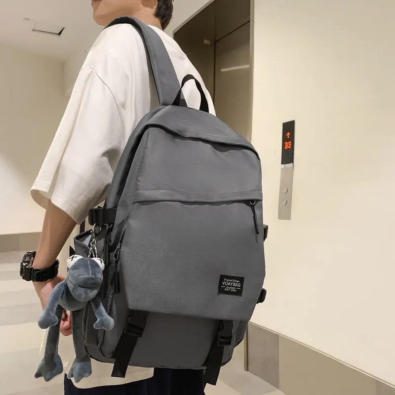 BUBM Nylon Backpack Unisex Black/White/Gray/Red/Blue-5