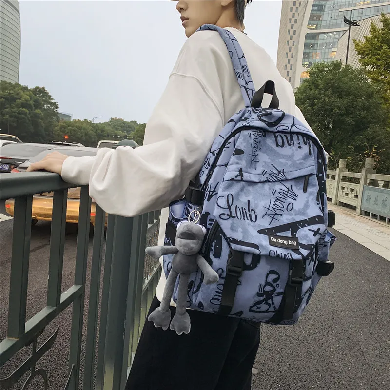 BUBM Nylon Backpack Unisex Gray/Black/Blue-5