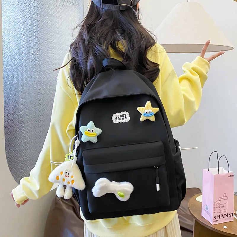 BUBM Nylon Backpack Women's White/Black/Pink/Light Green/Yellow-19