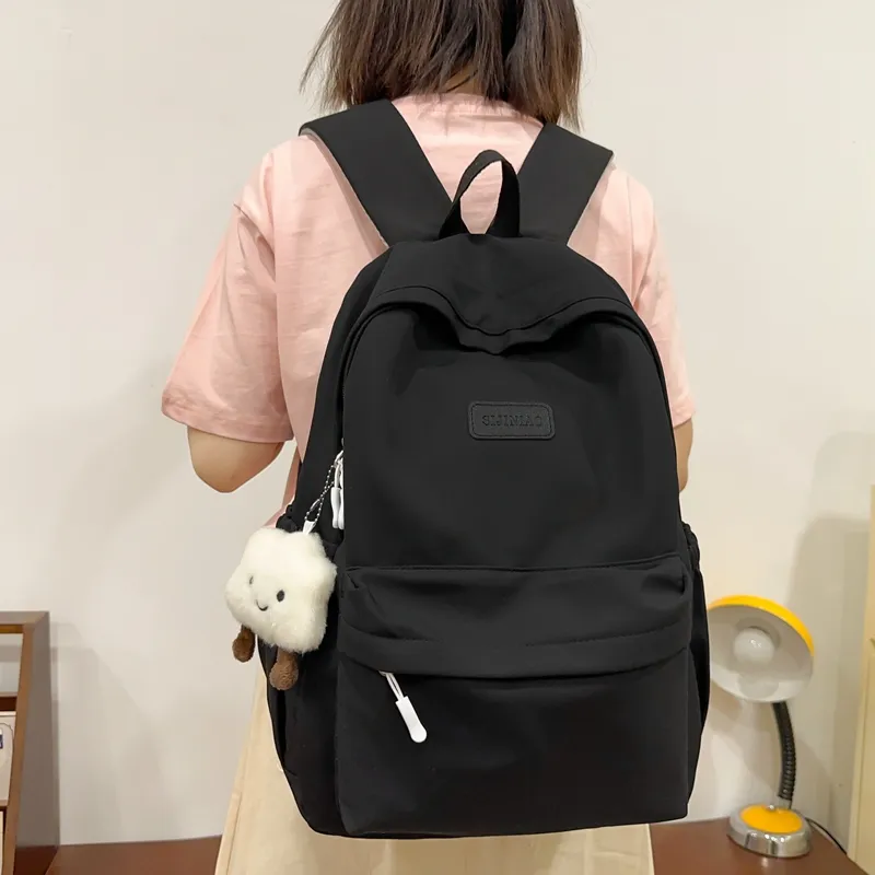BUBM Nylon Backpack Unisex Black/White/Pink/Purple/Green-3