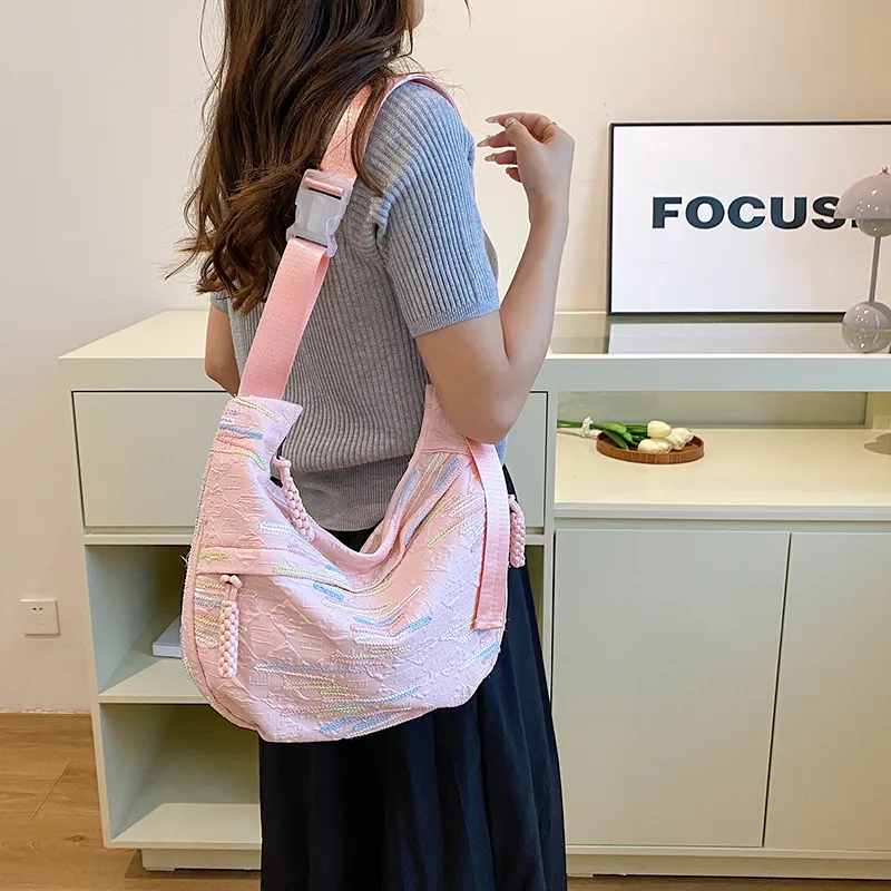 BUBM Composite Cloth Shoulder Bag Unisex White/Black/Blue/Pink-16