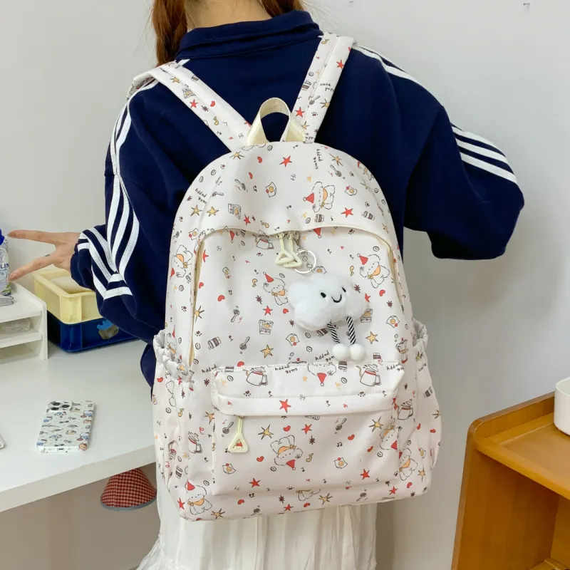 BUBM Composite Cloth Backpack Unisex White/Green-2