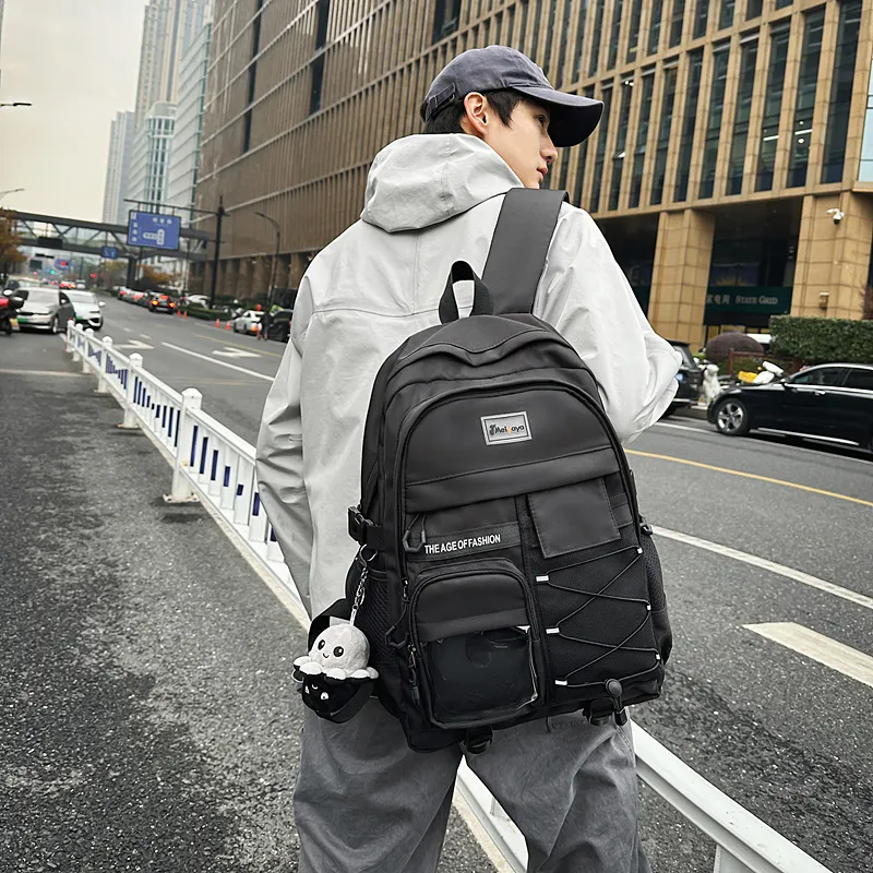 BUBM Nylon Backpack Unisex Light Gray/Black/Navy Blue/Beige-10