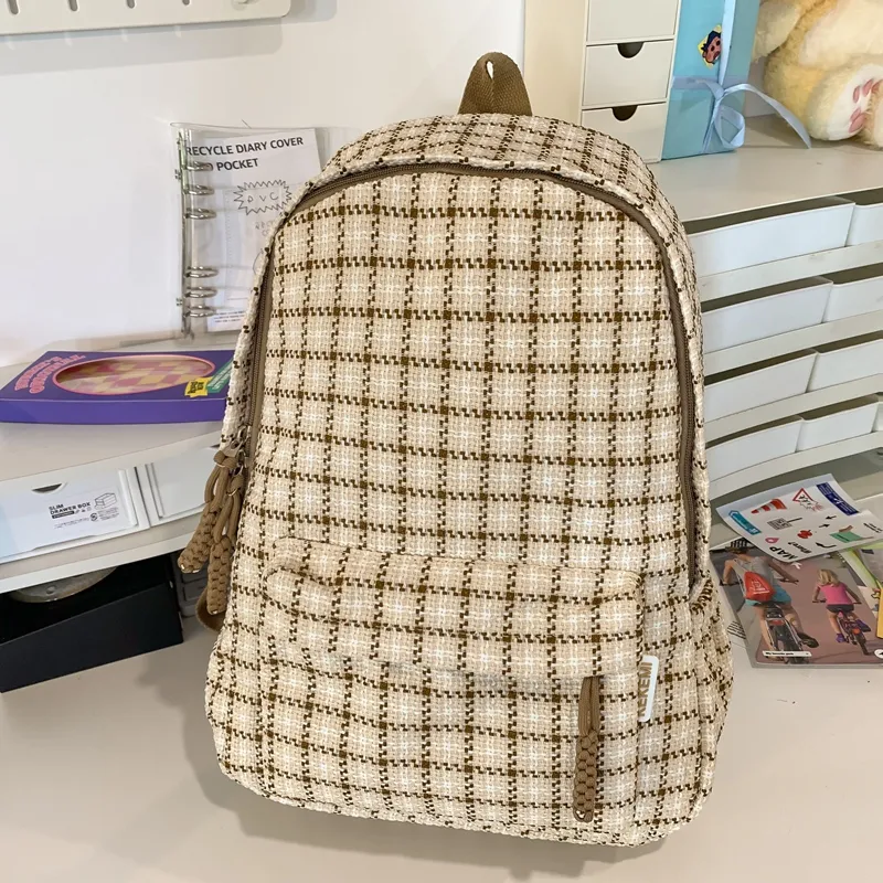 BUBM Cotton Linen Blend Backpack Unisex Yellow/Khaki/Green/Blue/Pink-5