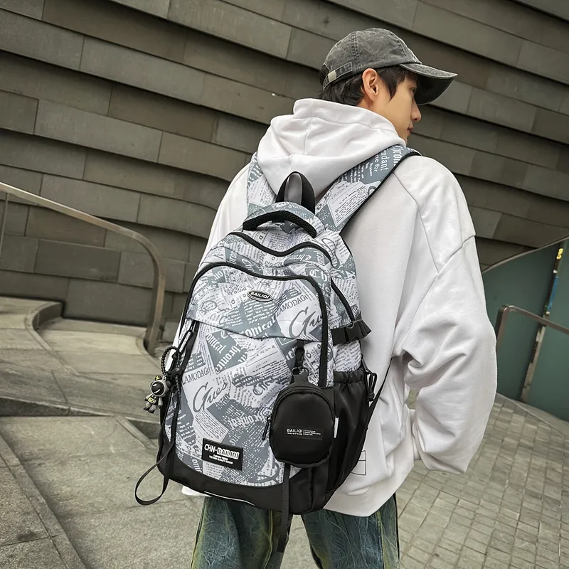 BUBM Nylon Backpack Unisex Black/White/Green-6