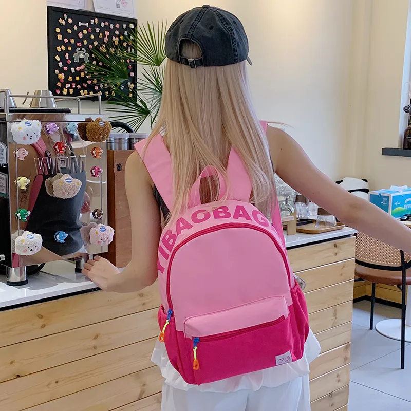 BUBM Nylon Fabric Backpack Unisex Red/Yellow/Teal/Purple Pink/Pink Green/Dark Pink-34