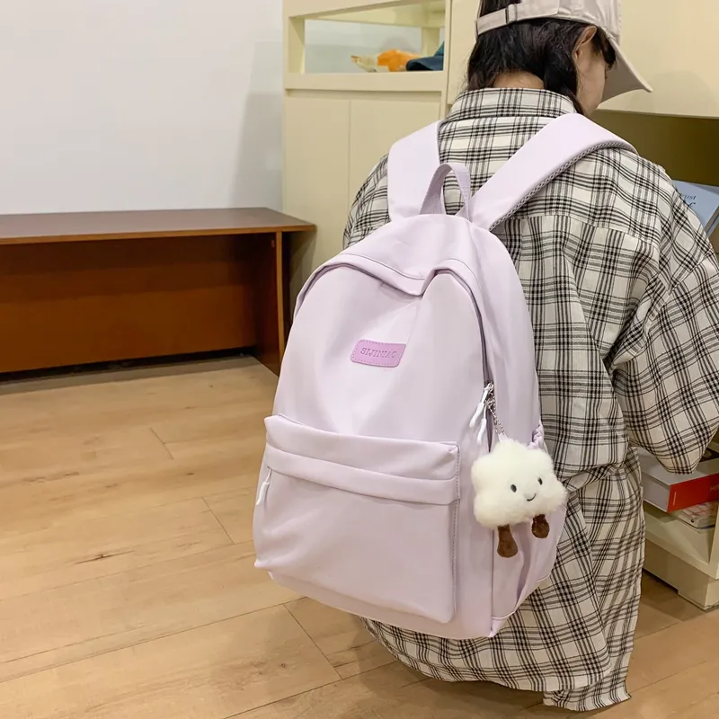 BUBM Nylon Backpack Unisex Black/White/Pink/Purple/Green-24
