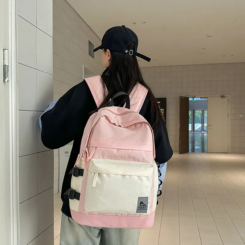 BUBM Nylon Backpack Unisex Black/Gray/Green/Pink-17