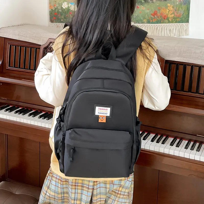 BUBM Nylon Fabric Backpack Unisex Black/White/Yellow/Pink-5